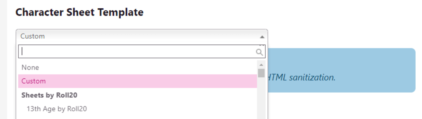 Roll 20 Character Sheet Dropdown