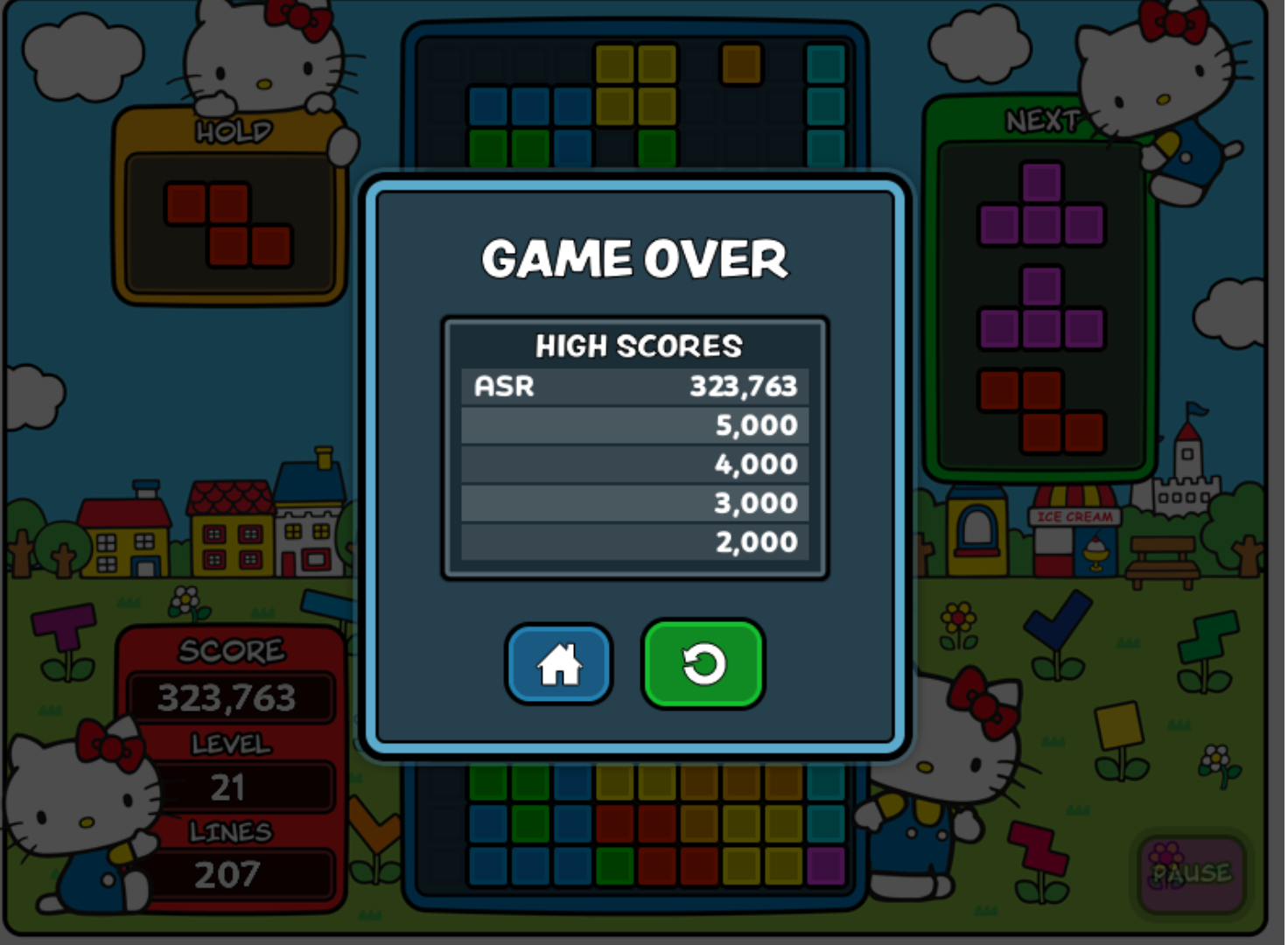 High score on Hello Kitty Tetris of 323,763
