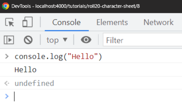 Console saying Hello