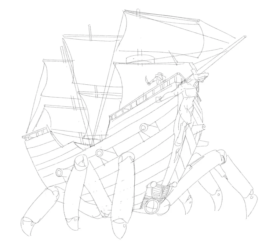 A ship-of-the-line with crab legs