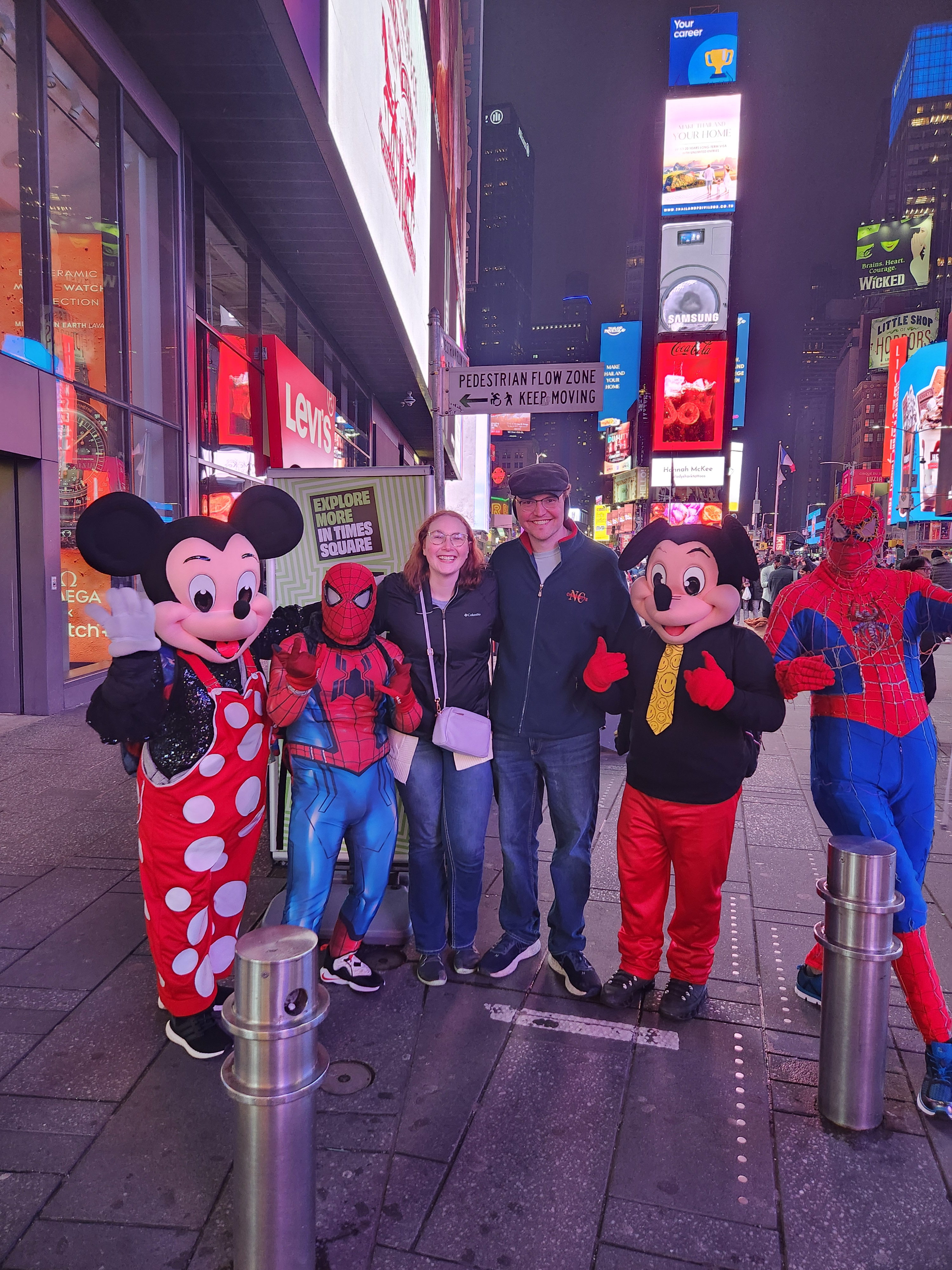 Times Square, filled with fake mouses and spider-mans