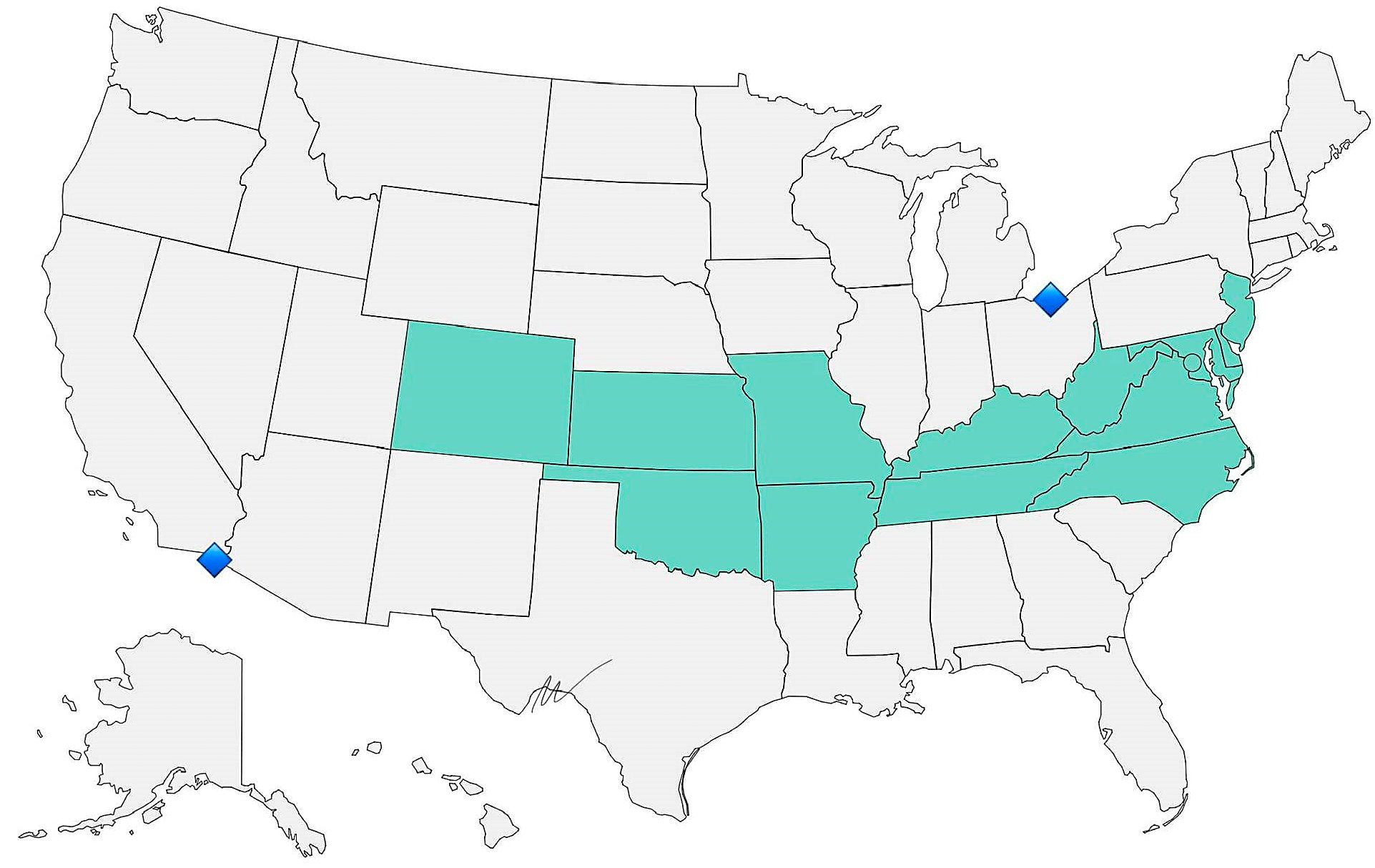 US map showing 13 states entirely between US and Canada