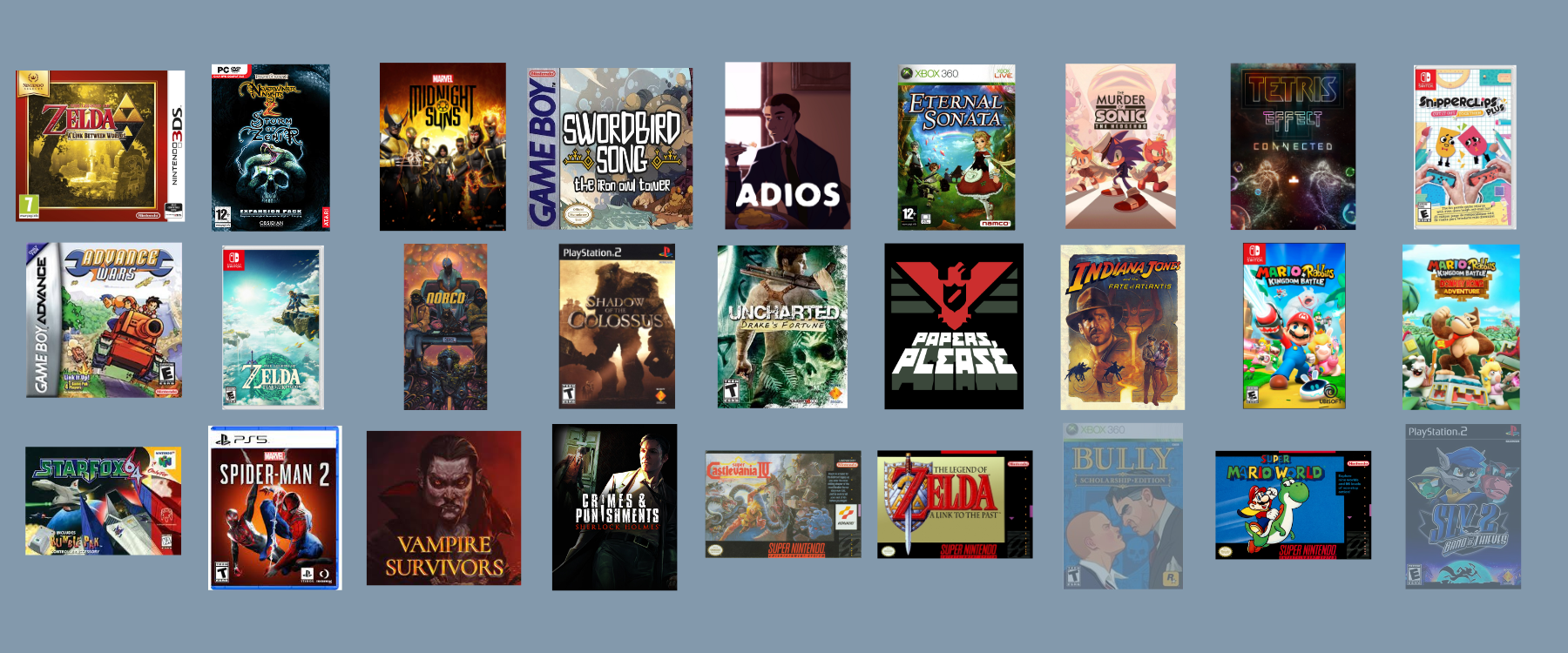 An array of 27 video game covers